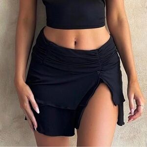 Tiger Mist Black Ruched Mini Skirt